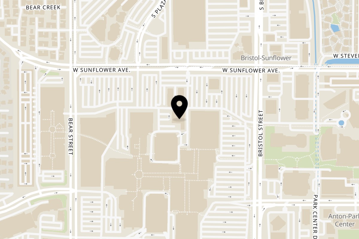 Map showing the location of Noods To Go on 3333 Bristol St in Costa Mesa